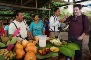 One of our guests is about to try one of the local dishes, snail ceviche