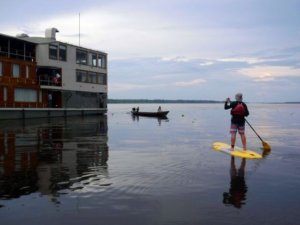 SUP (Stand Up Paddling) is one of the several options when traveling on board Delfin II in the Upper Amazon. 